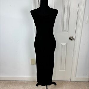 Petal & Pup Women Black Textured Crisscross Back Maxi Dress Side Slit Size 4 NWT